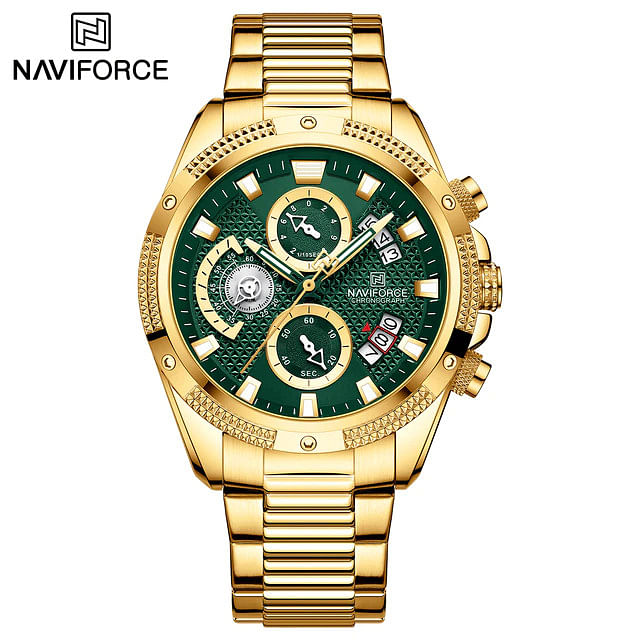 NAVIFORCE NF8021 Multifunction Men Luxury Chronograph Quartz Watch Waterproof Date Stainless Steel Sport Luminous Hands Fashion -G/GN