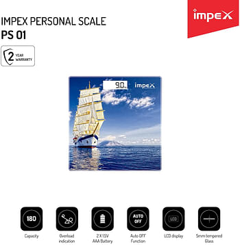 Impex  Digital LCD Display Personal Scale Upto 180 Kgs 5mm Tempered Glass with 4 high Precision Sensors