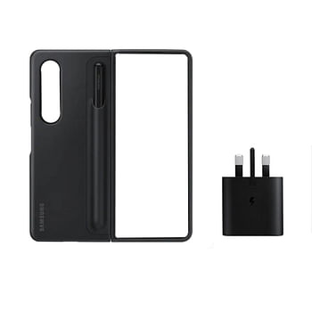 Samsung Z Fold4 Note Package Standing Cover with Pen And Samsung 25W Travel Adapter - Black