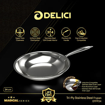 DELICI DTFP 24 Tri-Ply Stainless Steel Fry Pan with Premium SS Handle