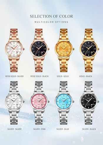 SKMEI 1819 Romantic Style Women Watches Simple Japan Quartz Movement Date Wristwatch -Rose Gold - Silver