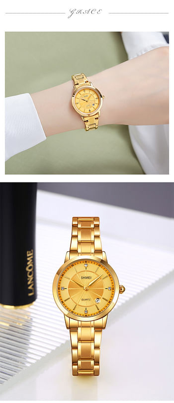 SKMEI 1819 Romantic Style Women Watches Simple Japan Quartz Movement Date Wristwatch -Rose Gold - Black