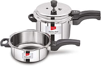 Impex  Induction Base High Grade Stainless Steel 3L & 5L Pressure Cooker with Spring loaded Safety Valve Heavy Base Sandwich Bottom