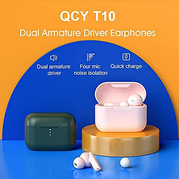 T10 Bluetooth 5.0 Earphones Ultra-Long Standby True wireless bluetooth headset dual-action iron in-ear APP intelligent control 4 wheat noise reduction binaural fast charging Green