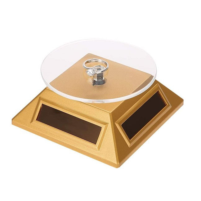 360°Solar Powered Rotating Display | Jwellery, Cellphone & Watch Stand | Gold