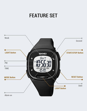 SKMEI 1959 relgio Custom Sports Waterproof Silicone Strap Digital Unisex Wrist Watch - Black