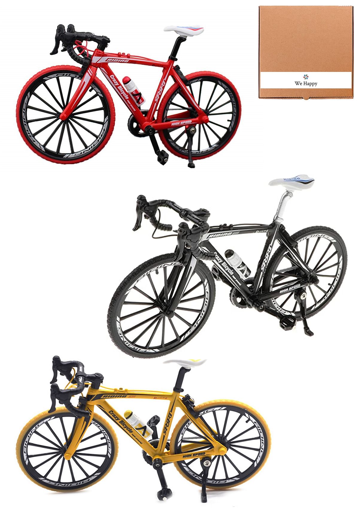 3 Pcs Trio - Die-Cast Racing Miniature Bikes Collection Toy | Collectable & Perfect Gift For Kids - Black, Red & Yellow