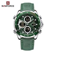 NAVIFORCE Top Brand Luxury Men Watch Quartz Digital Male Clock Military Sport Green Genuine Leather Business Man Wristwatch 9197 Green