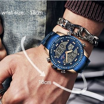 Neviforce NF9190 Dual Time Multifunction Luxury Stainless Steel Watch For Men- Blue