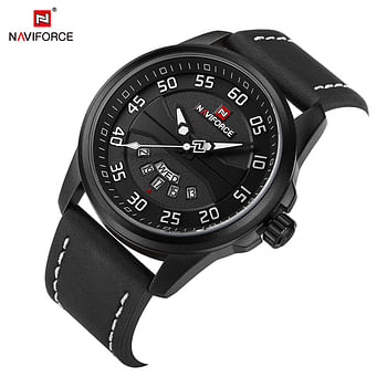 Neviforce NF9124 Men's Watch Sport Leather Strap Quartz Watch with Date and Day Display Black