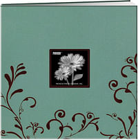 Pioneer - Scroll Embroidery Fabric Postbound Memory Book With Window 12" X 12" Aqua With Brown