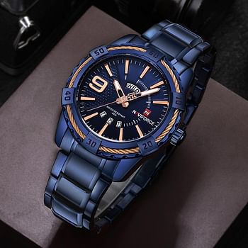 NAVIFORCE Brand Men Waterproof Stainless Steel Quartz Watch Multifunction NF9117 Blue