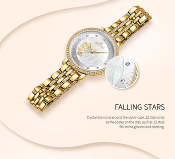 NAVIFORCE NF5017 Casual Diamond Surrounded Stainless Steel Rose Relief Watch For Women - G/W