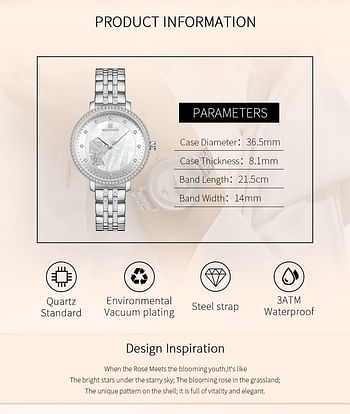 NAVIFORCE NF5017 Casual Diamond Surrounded Stainless Steel Rose Relief Watch For Women - S/W