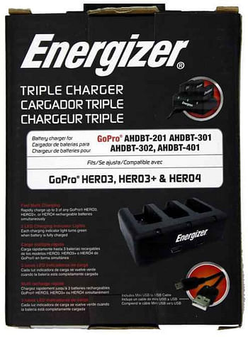 Energizer Battery Charger for GoPro Hero3, Hero3+ & Hero4 (AHDBT-201 AHDBT-301 AHDBT-302, AHDBT-401)
