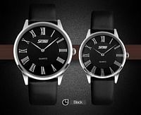 New Quartz Couple  Watches SKMEI 9092 Men's Women's Wristwatch Fashion Leather Slim Simple Waterproof Retro Roman Numerals Watches Black