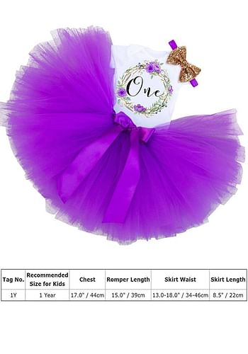 One Birthday Outfit Baby Girl Party Fancy Dress | Photography Costume | 3 Pcs Set - Purple