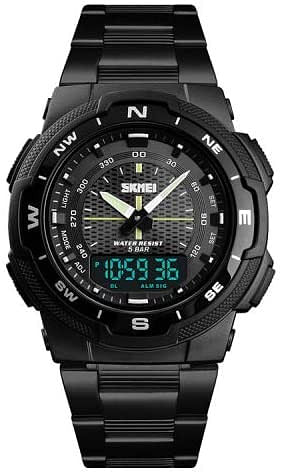 SKMEI 1370 Multifunctional Men Outdoor Sports Noctilucent Waterproof Stainless Steel Digital Wrist Watch (Black)