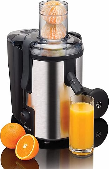 Kenwood Juicer 700W Stainless Steel Juice Extractor with 75mm Wide Feed Tube, 2 Speed, Anti Drip for Home, Office, Restaurant & Cafeteria JEM50.000BS Silvr/Black, Silver and Black