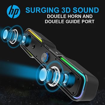 HP DHE-6002 Wired Multimedia Speaker - RGB Gaming Mini Stereo Surround Sound Backlight