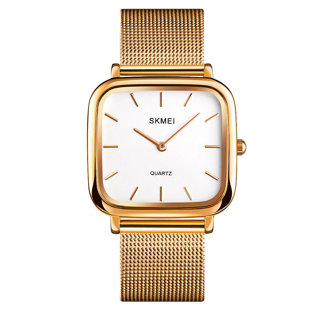 SKMEI 1555 Elegant Stainless Soft  Straps Modern Luxury Watchs  Lady Gift Set - Gold