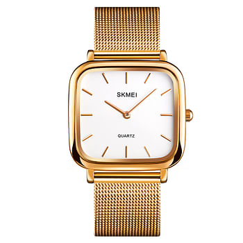 SKMEI 1555 Elegant Stainless Soft  Straps Modern Luxury Watchs  Lady Gift Set - Gold