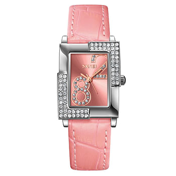 SKMEI 9289 Japan Quartz Movement Watch Women Luxury Rhinestone Time Scale Ladies Wristwatches - Pink