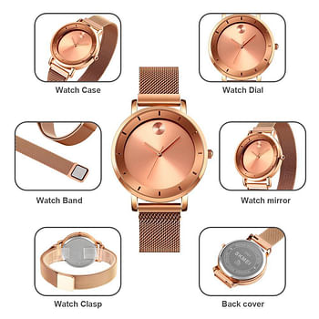 Skmei 1701 New Stylish Ladies Quartz Wrist Watch Stainless Steel Waterproof Minimal Watches for Women - Rose Gold