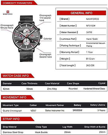 Naviforce NF9169 mens Watch, Analog and Stainless Steel Mesh Straps for Men- BB