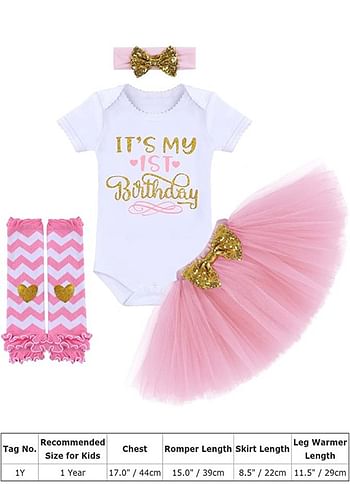It’s My 1st Birthday Outfit Baby Girl Party Fancy Dress | Photography Costume with Cake Topper | 5 Pcs Set - Baby Pink
