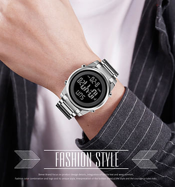 SKMEI 1611 Men Digital Watch Fashion Sports Stainless Steel Waterproof Wristwatches For Men - Silver