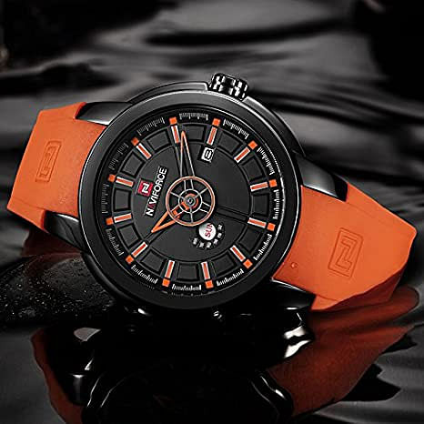 Mens Rubber Strap Military Sports Watches Men's Creative Day and Date Waterproof Wrist Watch Men's standard Orange