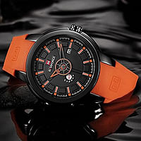 Mens Rubber Strap Military Sports Watches Men's Creative Day and Date Waterproof Wrist Watch Men's standard Orange