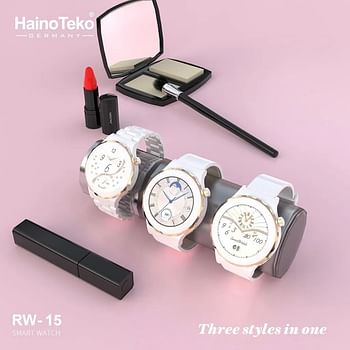 Haino Teko RW-15 Smartwatch Ceramic, 3 straps (Ceramic,Leather and Silicon), Heart Rate Sensor, Wireless charger, Battery Backup 1-2 Days Normal Usage, Bluetooth, Screen Size 46 mm
