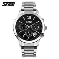 SKMEI 9097 Chronograph Stainless Steel Strap 30M Waterproof Wrist Watch for Men - Silver Black