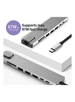 8-In-1 USB-C Multi-Function Laptop Docking Station Converter 17 x 1.60 x 7centimeter Grey / Black