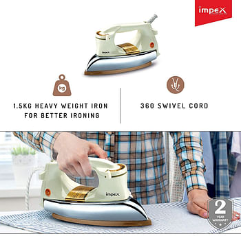 Impex  1200W Heavy Duty Dry Iron Box with Ceramic Coated Sole Plate Shockproof Plastic Body Automatic Thermostat