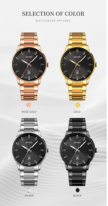 SKMEI 1878 Mens Watches Top Brand Luxury Stainless Steel Strap 3Bar Waterproof Date Time Watch Quartz Wristwatch - Black