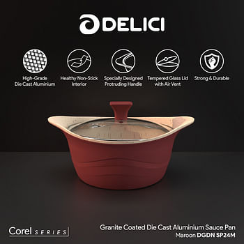 DELICI DGDN SP24M Granite Coated Die-Cast Aluminum Non-Stick Saucepan