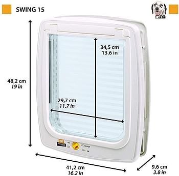 Ferplast Swing door for dogs SWING 15 Swing door, Universal installation, Four-way controllable entry and exit, Anti-draught system, Complete tunnel, 41.2 x 9.6 x H 48.2 cm White