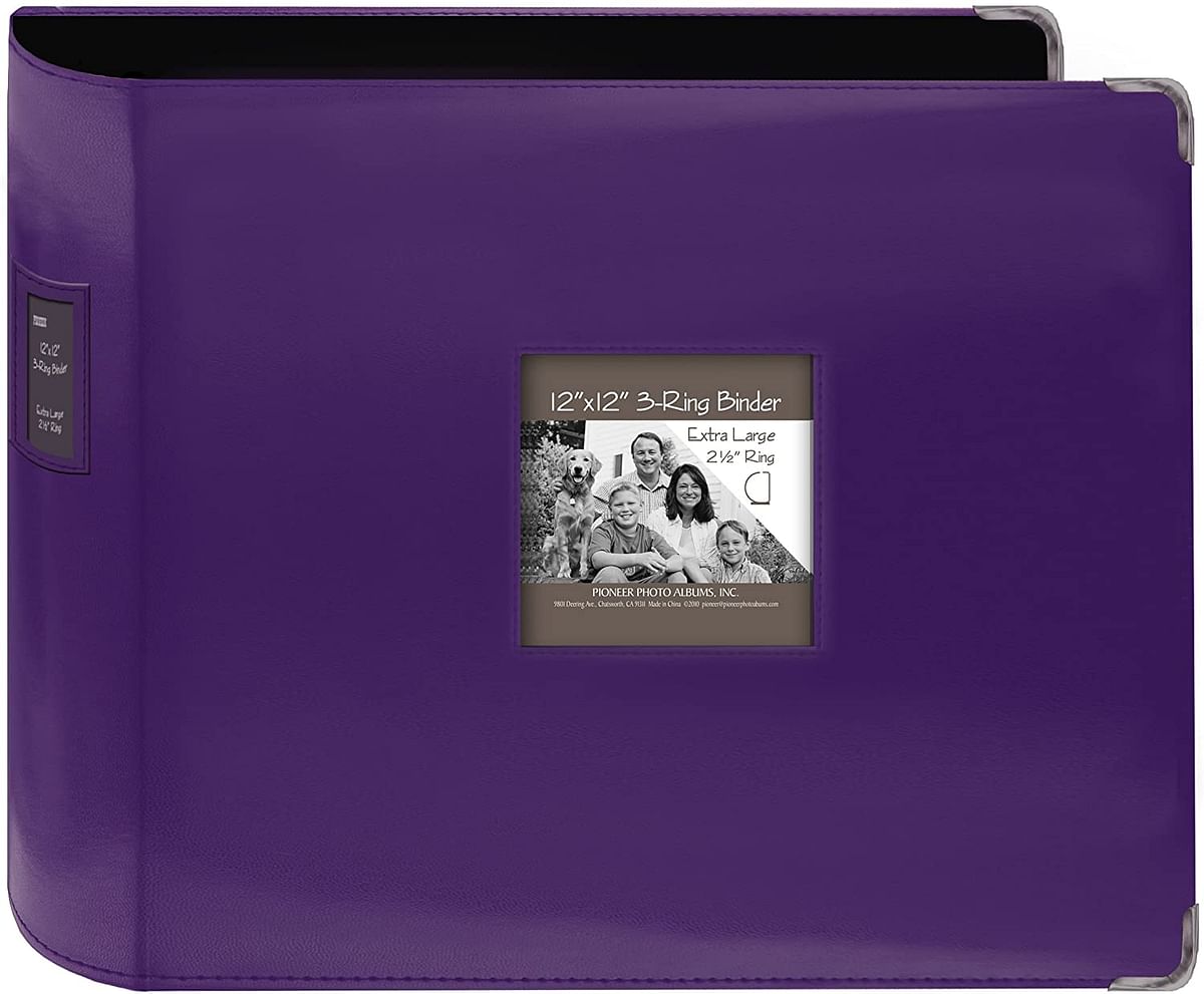Pioneer Sewn Leatherette 3-Ring Binder 12"X12"-Bright Purple
