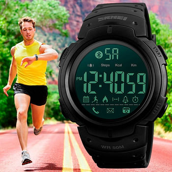 SKMEI 1301 Unisex Bluetooth Digital Sport Watch with Pedometer Health Tracker Call Notification  for iOS Android - Black