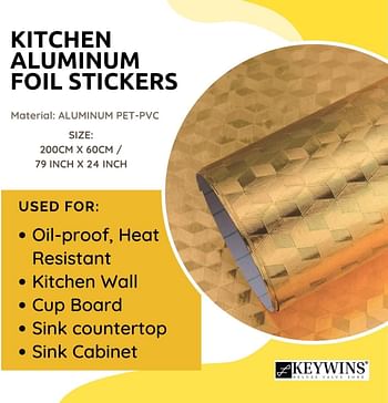 Kitchen Stickers, Self Adhesive Kitchen Aluminum Foil Stickers, Oil Proof Waterproof Stickers (Gold)