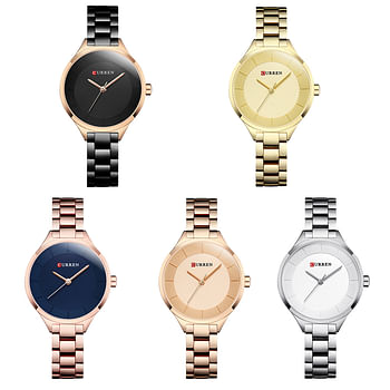 Curren 9015 Quartz Movement Round Dial Stainless Steel Strap Waterproof Women Wristwatch - Full Rose Gold