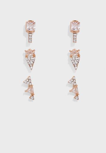 Aldo Fearia Pierced Earrings Set of 3 Rose Gold-Silver