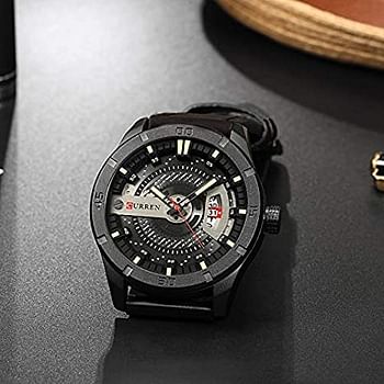 Quartz Watch For Men, Waterproof Analog Watches, Business Leather Strap Men's Wristwatch with Date 8301（Black）