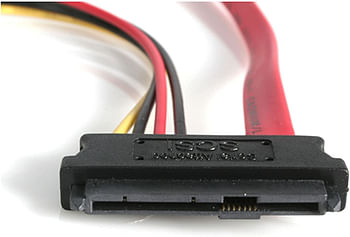 18in SAS 29 Pin to SATA Cable with LP4 Power - 18in SAS 29 pin to SATA Cable - 18in SFF 8482 to SATA (SAS729PW18), Red