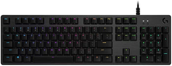 لوحة مفاتيح ميكانيكية للالعاب Logitech G512 مفاتيح بإضاءة خلفية RGB، مفاتيح لمفتاح رومر G تعمل باللمس، جراب من الألومنيوم المصقول، مفاتيح F-قابلة للتخصيص، مرر USB, اسود