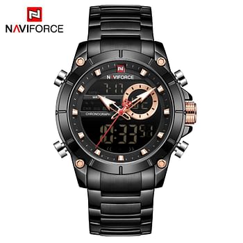 Naviforce Men's Black Dial Stainless Steel Analogue Classic Watch - NF9163-BB