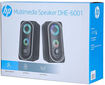 HP DHE-6001 Wired Multimedia Speaker - RGB Gaming Mini Stereo Surround Sound Backlight